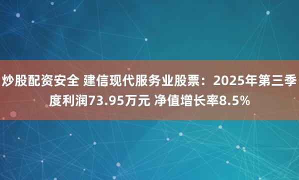 炒股配资安全 建信现代服务业股票:2025年第三季度利润73.95万元 净值增长率8.5%